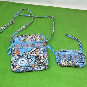 Vera Bradley Teal Blue Hipster Crossbody with matching wristlet